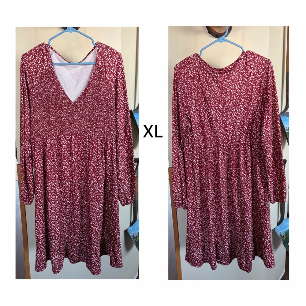 Red Floral Long Sleeve Dress XL